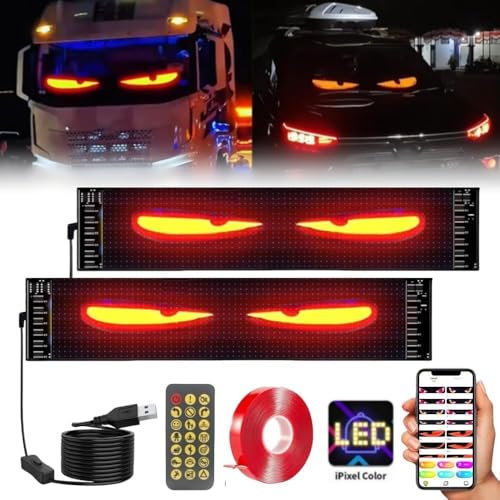 2 luces LED de ojos de diablo para coches para camiones, indicadores LED programables, letrero luminoso, personalizable, para coche, camión, tienda, bar, publicidad, con control por aplicación