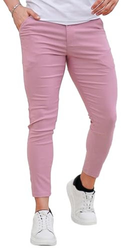 GINGTTO Pantalon Chino Homme Slim Fit Stretch Chinos Ajustée Skinny pour Hommes Extensible Rose 34