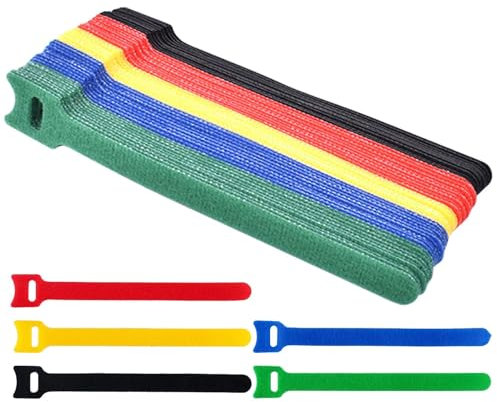 100 Pcs Reusable Cable Tie,Cable Organiser,Cable Straps Black Hook and Loo-p Fastening Wire Ties for PC Computer Electronics Home Office Cable Straps,5 Colors