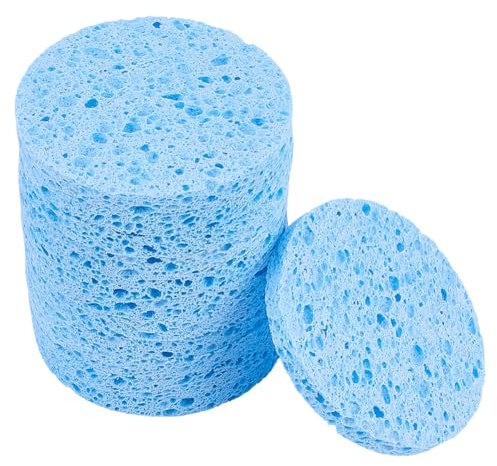 GORGECRAFT 12 Esponja Limpiadora Facial Reutilizable Esponjas Desmaquillantes Planas Y Redondas para Lavarse la Cara Esponjas de Maquillaje de Azul Cielo Intenso para Limpieza Diaria Exfoliación
