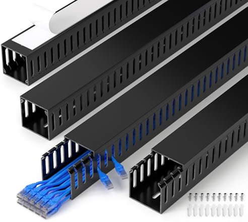 ZhiYo 66in(4X L16.5in) Professional Server Rack Cable Management Raceway, W2in x H2in Cable Raceway Kit, Electrically Safe PVC Open Slot Wire Raceway for Under Desk/Computer/Network Cords, Black