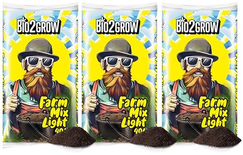 Bio2Grow Farm Mix Light 120 Liter 3 Säcke - Indoor & Outdoor Blumenerde für Pflanzen, Leichte Mischung