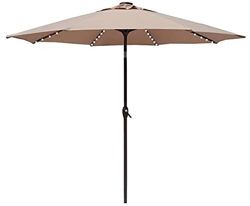 WDWDW Runder Gartenschirm für den Außenbereich mit Kurbel, Sonnenschirm, LED-Licht, Marktschirm, Blaubraun, ohne Ständer, Balkonschirm, Strandschirm, Sonnenschirm für Pool, Hinterhof, Rasen, Picknick