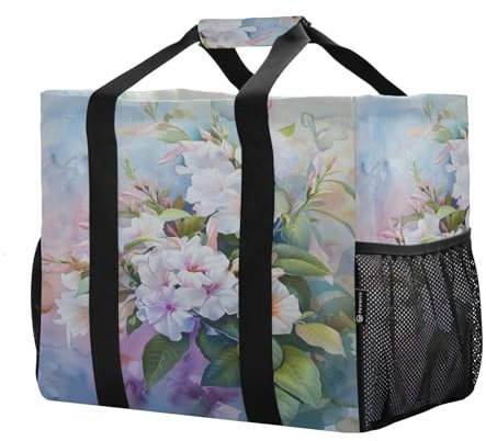 Mnsruu Jasmine Bouquet wiederverwendbare Einkaufstasche, Einkaufstasche, waschbar, Strandtasche, Jasminstrauß, Einheitsgröße