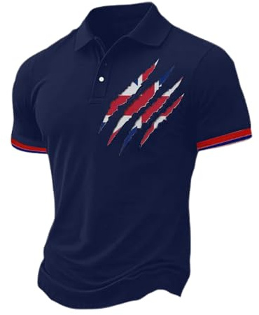 Mens Union Jack Polo Shirts Great Britain Collared Button Down Golf Shirt United Kingdom Short Sleeve Tennis T-Shirt UK British Flag Print Work Shirts Breathable Gym Sport Workout Tops