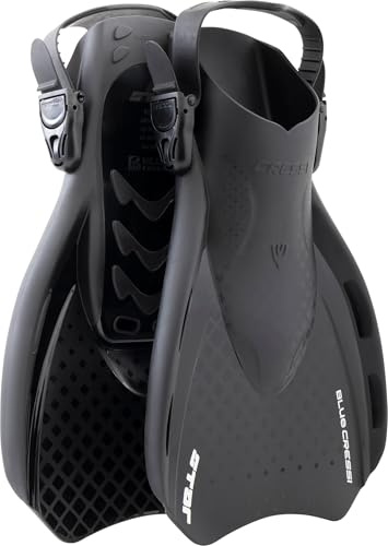 CRESSI since 1946 - Star Fins - Compact Adjustable Fin with a Powerful Vented Blade and a Comfortable Open Heel Foot Pocket - Black/Black - L/XL_UK 9-12 - Adults
