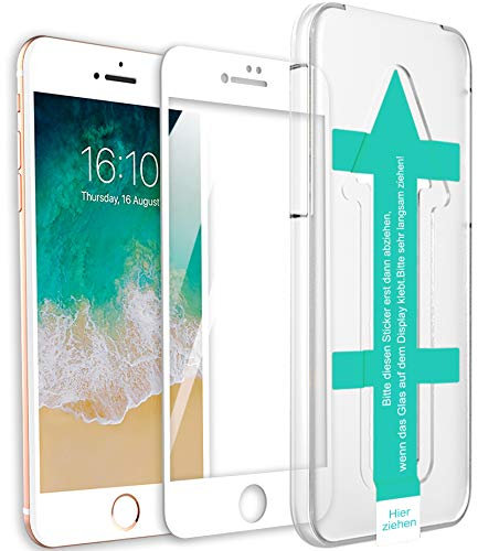 XeloTech Premium 3D/4D Schutzglas kompatibel mit iPhone 8 Plus/7 Plus mit Schablone zur Positionierung- Kompletter Display-Schutz - Hochwertige Glasfolie mit Randschutz - Weiß