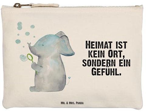 Mr. & Mrs. Panda Kulturtasche Elefant Seifenblasen Größe M - Geschenk, kosmetiktäschchen, Mäppchen, Lustige Sprüche, Heimat, Kulturbeutel, Schlampermäppchen, Etui, Pencil case, Liebesspruch, Liebe
