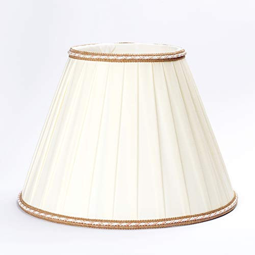 Ersatz Lampenschirm Stoffschirm creme weiß mit brauner Borte Schirm Aufnahme f. Fassung E27 beige Falten (30x22cm)