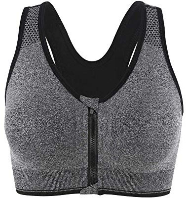 CLOUSPO Sports Bra Post Surgery Bra Zip Front Wireless with Removable Pads Yoga Bra for Workout Fitness(M,Grey)