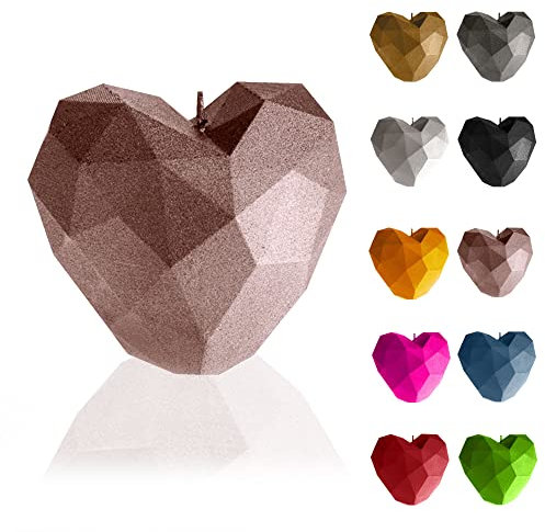 Candellana Kerze Herz Low Poly | Höhe: 8 cm | Goldrosa | Handgefertigt in der EU, 7,8 x 8 x 9 cm
