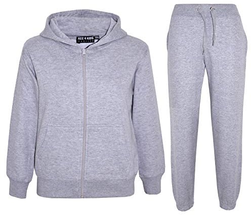A2Z 4 Kids Grey Plain Tracksuit Hoodie with Joggers Jogging Suit Sweatpants Sports Activewear Set for Children Girls Boys Age 2-13 Years