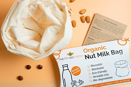 Pretty Bee Fresh Organic Nut Milk Bag | Make Your Own Vegan Milk | Reusable Eco-Friendly Cotton Strainer | Small