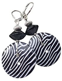 Animal Print - Onyx - Silber Ohrringe *925er Silber*Zebra Look*Black & White* Geschenk, Holz Ohrringe, Onyx Ohrringe, Silber Schmuck,Statement