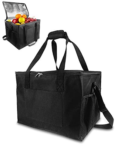 MOXTOYU 35L Cooler Bag, Large Lunch Cooler Bag with Adjustable Shoulder Strap, 2 Side Holder and Handle Straps Cool Box for Picnic, Ice Packs for Foldable Cooling Bags for BBQ, Party, Camping (Black)