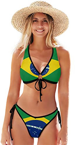 Brazil Flag Women's Bikini Sets Two Piece Swimsuits Sexy Bathing Suit Beach Hot Suit, Multicoloured, Medium