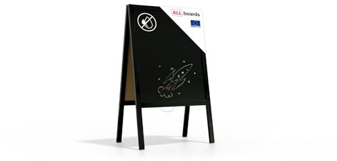 ALLboards Chevalet Stop Trottoir avec Cadre en Bois Laqué Noir 100x60cm, Chevalet Ardoise