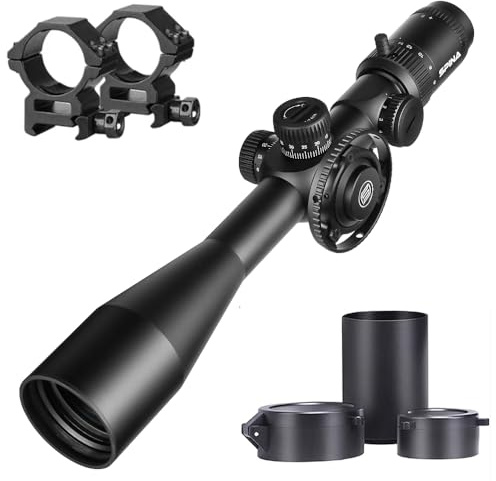 SPINA OPTICS 6-24x50 FFP First Focal Plane Riflescopes avec réticule Mil-Dot et réglage de la parallaxe, Pare-Soleil Inclus, étanche, Lunette de visée Noire antibuée, Tube de 30 mm