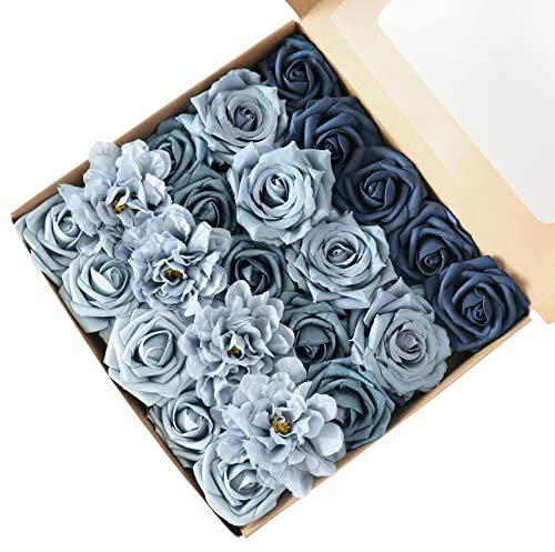 Fouriding Künstliche Blumen, Kunstblumen Gefälschte Rosen Combo DIY für Blumenarrangements, Blumensträuße, Hochzeitsdekoration,Zuhause Dekoration (Farbverlauf blau)