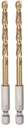 sourcing map 2pcs 1/4 Hex Shank Drill Bits 5mm Titanium Drill Bits Set M35 High Speed Steel Twist Drill Bit 105mm Long Fully Ground for Wood, Stainless Steel, Metal, Plastic Plastic