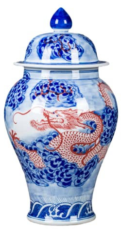 Chinesische Keramik-Glas Ingwergläser mit Deckel für Heimdekoration, handbemalt, Drachen, Blau und Weiß, Porzellan, unterglasiert, rote Vase Ornamente von Jingdezhen