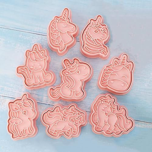 RUIYWEN Set di 8 Formine Biscotti Unicorno 3D Stampini in Plastica Tagliabiscotti per Biscotti Torte Fondant Cioccolato per Bambini