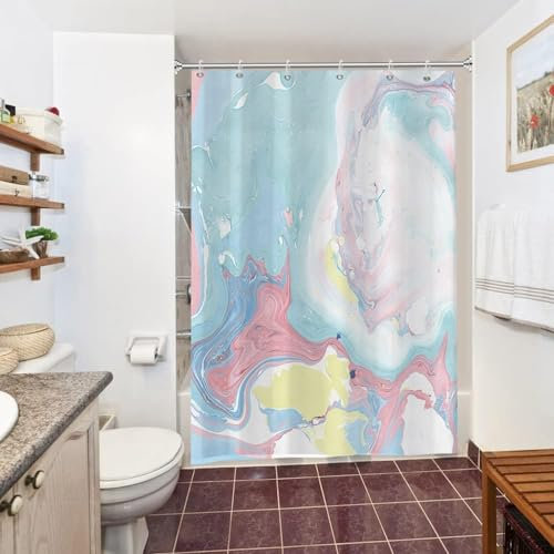 Uiiooazy Duschvorhang Marmor Blau, Duschvorhang Rosa Weiß Marmoriert Duschvorhäng Anti Schimmel Wasserdicht Polyester Stoff Waschbar Blickdicht Bad Vorhang mit 10 Haken für Badezimmer 150Bx200Hcm