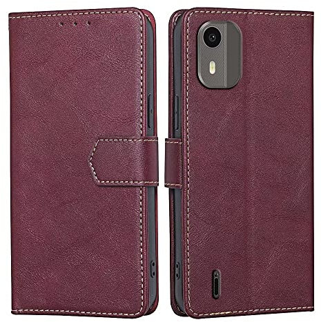 RankOne Coque pour Nokia C12 (6.3 inches), Coque Etui Protection Housse Premium en Cuir PU - Rouge