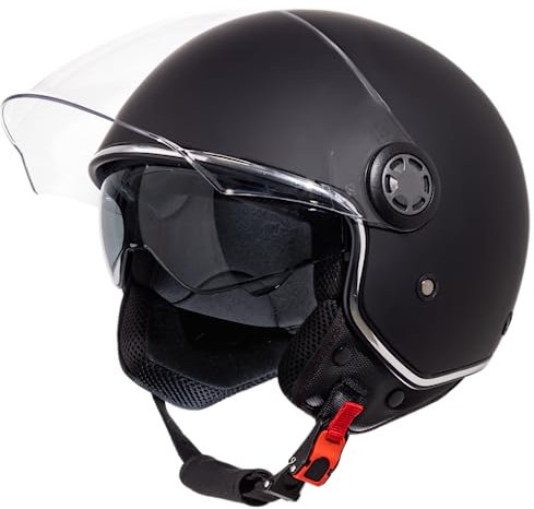 VINZ Pavia Jethelm mit Doppelvisier | Roller Helm Fashionhelm | In Gr. XS-XXL | Motorradhelm mit Sonnenblende | ECE 22.06 Zertifiziert - Mattschwarz