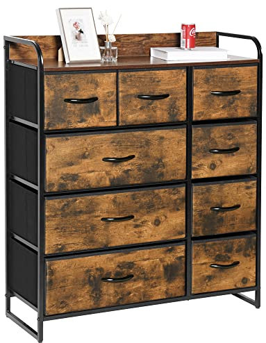 LYNCOHOME Kommode mit Schubladen aus Stoff, Sideboard mit 9 Stoffschubladen, Schubladenschrank Ordnungsmöbel Schrank mit 2 Griffe für Küche Büro Flur