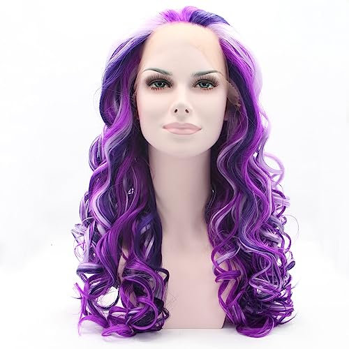 Xiweiya Pelucas Color Piano Resaltar Cabello Púrpura Mixta Lila Claro Púrpura Oscuro Sintético Encaje Frontal Peluca 13x3 Encaje