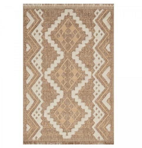 DEZENCO Tappeto da esterno, 120 x 170 cm, marrone e giallo, retro vintage, grafica, motivo pergolato Chevron, Kilim tessuto, Made in Turchia, 10621
