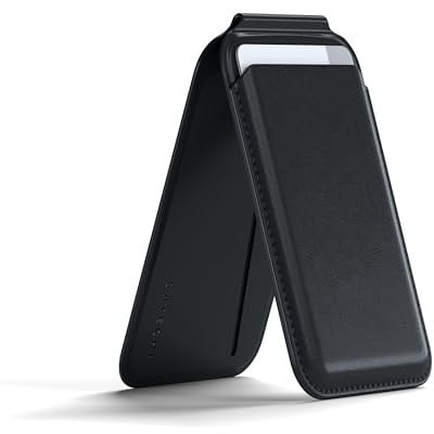 Satechi Porte-Cartes MagSafe et Support pour iPhone, MagSafe Wallet avec 4 Emplacements pour Cartes, NFC, Magnétique, pour Les séries iPhone 16/15/14/13/12 – Matériau Premium (PU) Noir