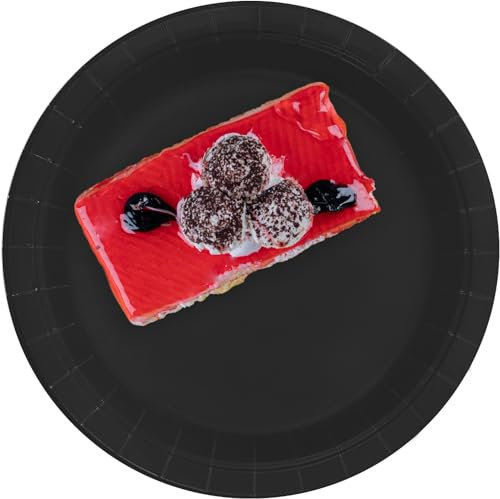 CUSINIUM 50-Pack 7 Black Disposable Paper Plates - Strong for Parties, Cake & Desserts