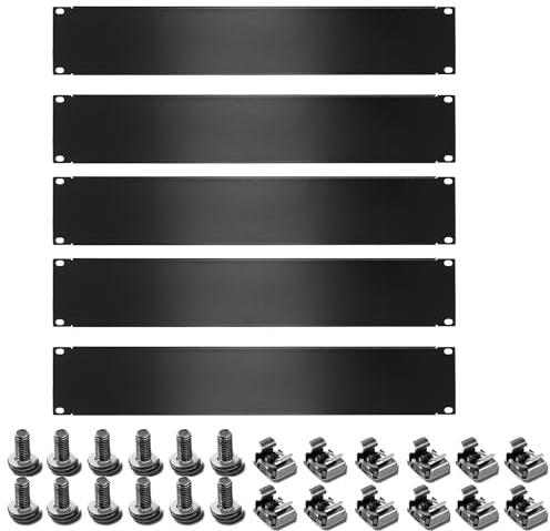 Suprwin 1U 2U 3U Blank Rack Mount Panel, Spacer Black Rack Mount Cover Support bar for Enclosure Network Cabinet Cable Management Bar Slot (2U-5PCS)