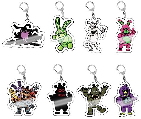 Jiumaocleu Lot de 8 porte-clés FNAF Five Nights Game - Pendentif pour cartable - Ornement à suspendre - Figurine de sécurité en acrylique - Accessoires pour fans, Type 3, 5CM