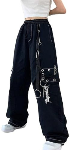Onsoyours Pantalon Cargo Femme Pantalon Baggy Cargo Y6K Taille Haute Multi-Poches Pantalon Large Vintage Jambe De Jogging Pantalon Coupe Droite Hip Hop Harajuku Streetwear Z4 Noir S