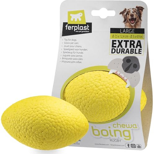 Ferplast Hunde Spielzeug, aus strapazierfähigem, ungiftigem, bissfestem Material, für die Zahnhygiene des Hundes, Springt und Schwimmt, CHEWA Boing Rugby Ball, Hundespielzeug große Hunde, Gelb