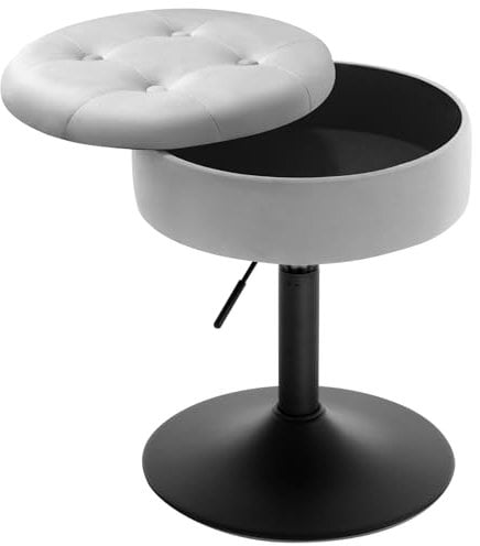 WOLTU Schminkhocker, Sitzhocker mit Stauraum, Barhocker niedrig drehbar, Hocker höhenverstellbar, Drehhocker für Bar Schminktisch Kücheninsel Tresen, Kunstleder, Hellgrau, BH329hgr-1