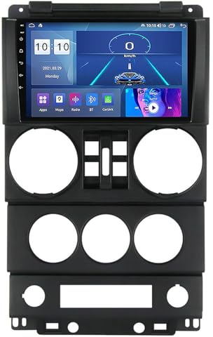 Plokm Android 12 Car Stereo Radio mit GPS Touchscreen 9 Zoll SAT NAV für J-EEP Wrangler JK Rubicon 2007-2010 RDS AM FM Empfänger mit 4G 5G WiFi DSP Carplay Player M100S