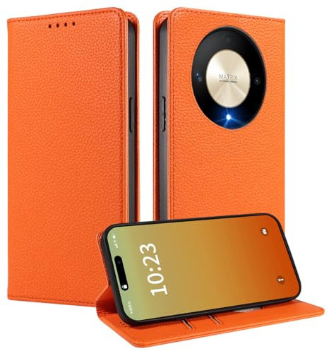 MOJIA Cover per Honor Magic 6 Lite / Magic6 Lite / X9b, [Forte Chiusura Magnetica] Case Portafoglio in Pelle PU Premium, Custodia a Libro per Telefono con Porta Carte.. Arancia