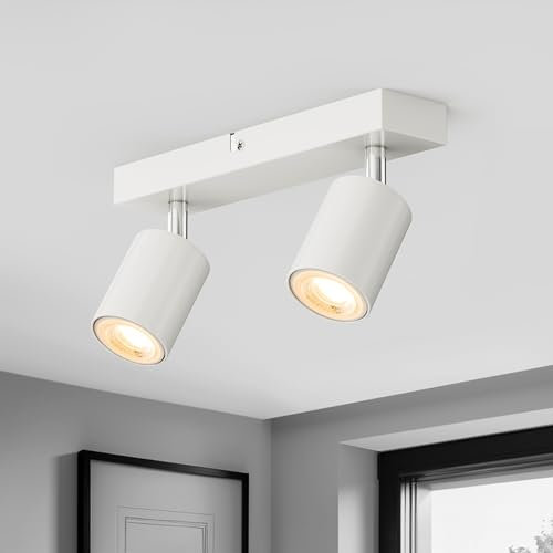 Wowatt - Foco de techo orientable, 2 focos, color blanco, iluminación de techo GU10, Rampa Spot LED, luminaria spot de techo, foco interior, techo para sala de estar, dormitorio, cocina, sin bombillas