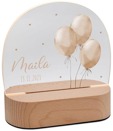 Bärenfreunde® - Personalisiertes Nachtlicht für Babys - Individuelle Nachttischlampe für Kinder - Personalisierte Geschenke Kinder - Babygeschenk - Geschenk zur Geburt (Luftballons Beige Punkte)