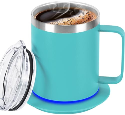 Self Heating Coffee Mug with 10Hrs Auto Shut Off,USB Powered Mug Warmer Set (Lake Green)