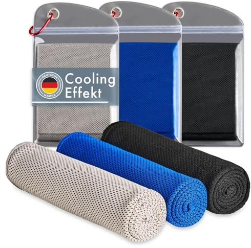 Blumtal Kühlhandtuch 3er Set - kühlendes Handtuch als Sporthandtuch - Mikrofaserhandtuch mit Kühlfunktion - Fitness Handtuch 100x30 cm mit Tasche - Kühltuch Cool Towel in Schwarz, Grau, Königsblau