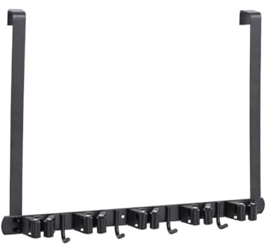 PAPAPI Broom Holder Door Mount,Over The Door Broom And Mop Holder With 2 Over Door Hooks,Broom Hanger,Tool Rack Organizer