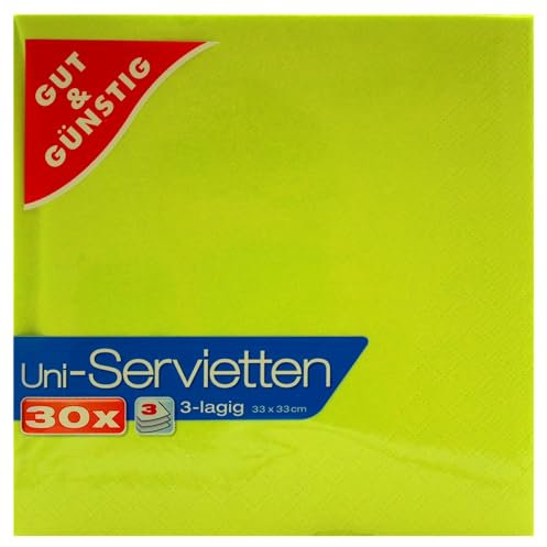 Gut & Günstig Uni-Servietten grün 3-lagig, 12er Pack (12 x 30 Stück)