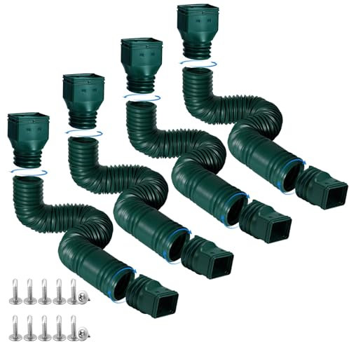 plusgutter Regenrinnen-Fallrohr-Verlängerung, flexibel, Ablaufauslauf-Verlängerung, Ablaufverlängerung, Dachrinnenverbinder, Regenwasserablauf, ausziehbar von 53,3 bis 172,7 cm, Grün, 4 Stück