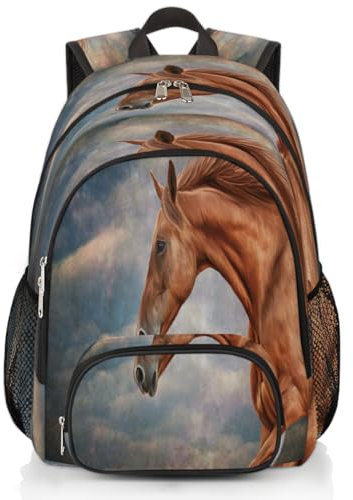 Rucksack mit Pferdemotiv, Vintage-Stil, großes Fassungsvermögen, Schulrucksack, Pferde-Rucksack, Wandern, Reisen, lässiger Laptop-Tagesrucksack für Kinder, Jungen, Mädchen, Männer, Frauen, farbig, XXL