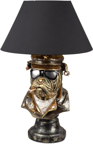 Kremers Schatzkiste Antikfarbene Hundelampe mit schwarzem Stoffschirm 57cm Vintage Deko Tischlampe aus Kunststein - Perfekt für Wohnzimmer, Schlafzimmer und Büro Stehlampe Dogge